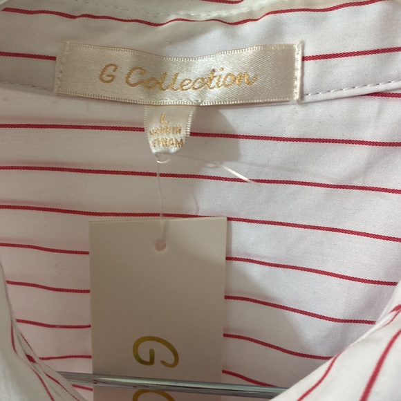 G Collection White w/ Red Striped Button Up, Sz L NWT - Picture 2 of 4